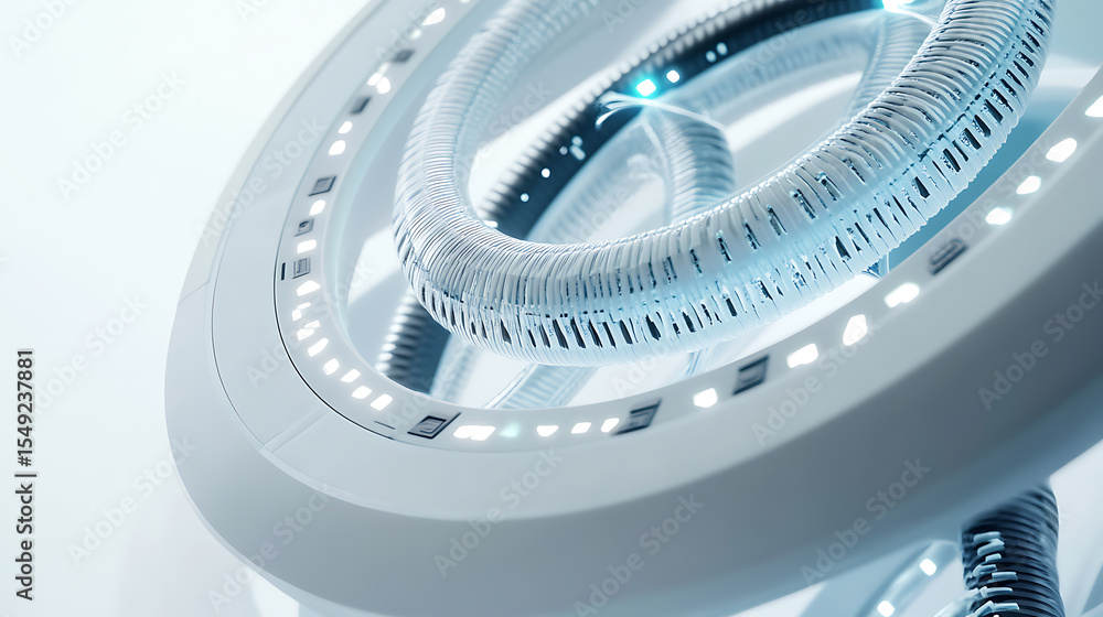 Naklejka premium Futuristic Coiled Structure with Illuminated Details