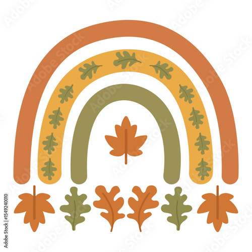 Fall Rainbow Arch illustration - Fall Autumn Clipart, Retro Boho Autumn design sublimation, Happy Fall season vibes
