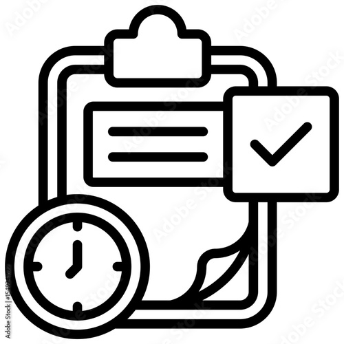 Routine Plan - Outline Style Icon - checklist clipboard with a clock, symbolizing daily planning or scheduled tasks