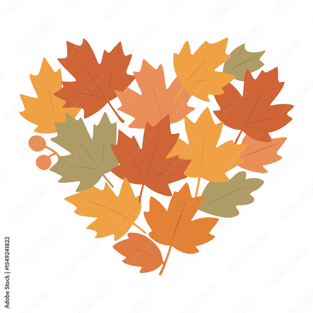 Fototapeta premium Maple Leaf Heart illustration - Fall Autumn Clipart, Retro Boho Autumn design sublimation, Happy Fall season vibes 