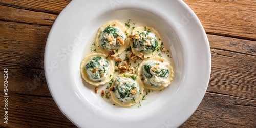 Delicious Spinach and Ricotta Ravioli Served on a Rustic Wooden Table