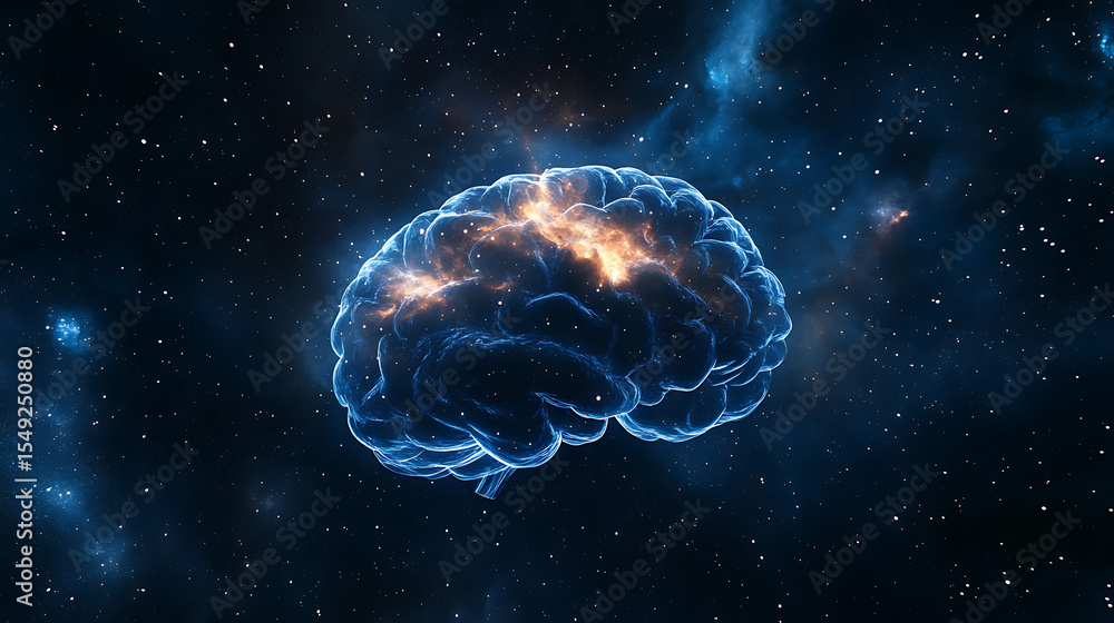 Illuminated Brain Floating in Cosmic Space Illuminated Brain Floating in Cosmic Space