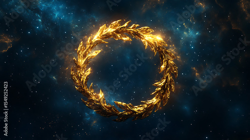 Golden Laurel Wreath Illuminated Against a Cosmic Background