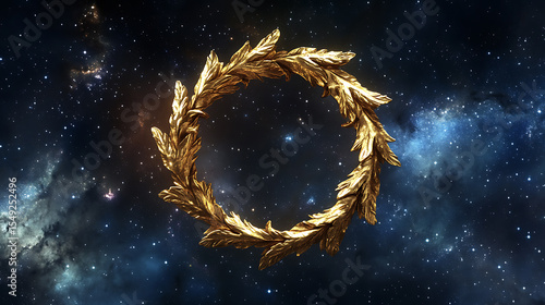 Golden Laurel Wreath Against a Starry Cosmic Background