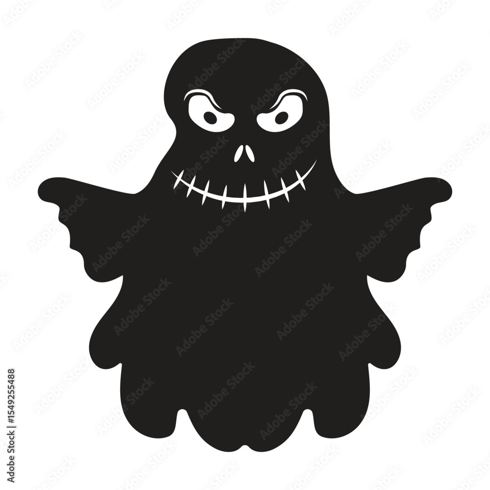 Grinning Spooky Ghost Illustration with Stitched Mouth Grinning Spooky Ghost Illustration with Stitched Mouth