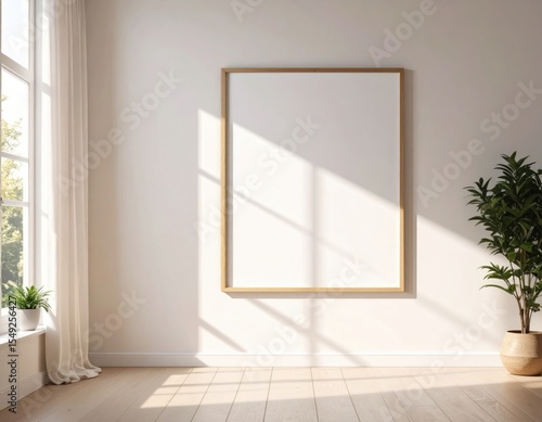 Wallpaper Mural Frame mockup, Blank frame mockup hangs on a wall next to a plant and window lighting the room Modern interior design. Torontodigital.ca