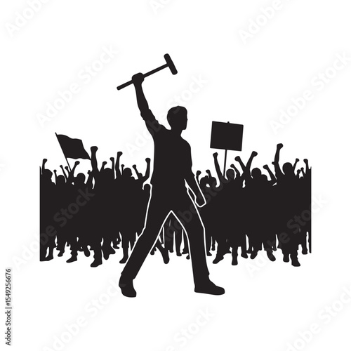 people protesting vector silhouette clip art logo design illustration