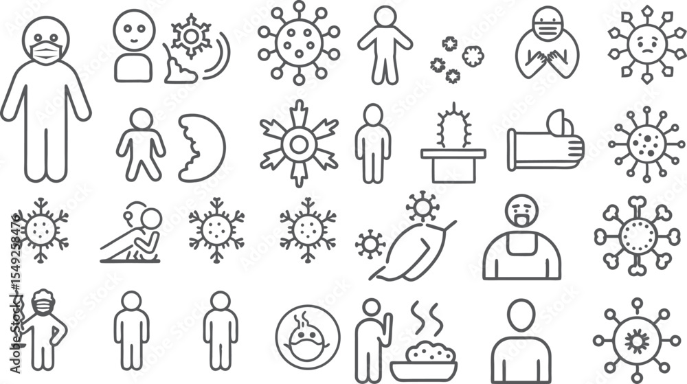 COVID-19 Prevention and Symptoms Illustration Set
