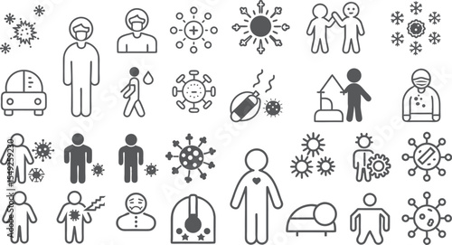Health and Safety Icons: Illness Prevention, Medical Care, Hygiene Practices