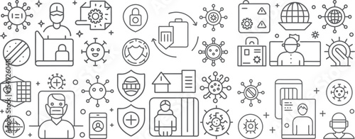 Illustrative Icons Depicting COVID-19 Pandemic Safety Measures and Precautions