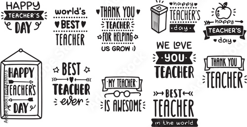  Teacher Appreciation Doodle Set – Thank You Lettering, Gifts, Best Teacher Icons, Hand Drawn Art