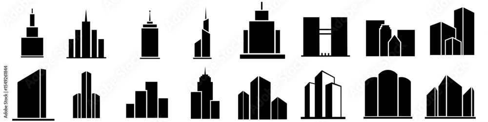 Obraz premium Skyscraper icon vector set. Building illustration sign collection. high rise building symbol. architecture web icons.