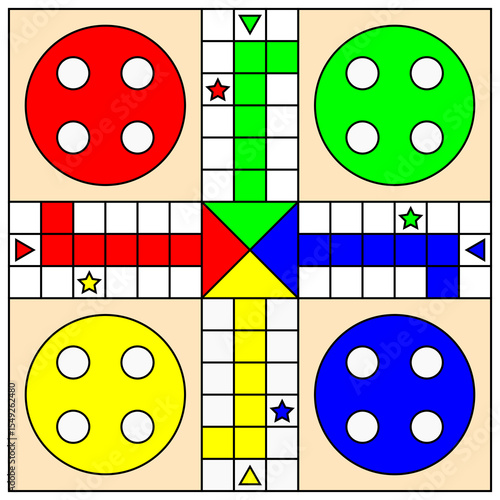 ludo board game tabletop fun flat color vector illustration template design