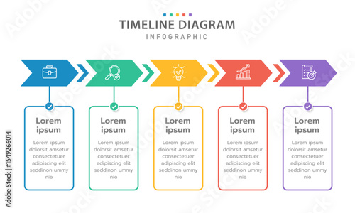 Infographic template for business. 5 Steps Modern Timeline diagram with arrow and topic, presentation vector infographic timeline.