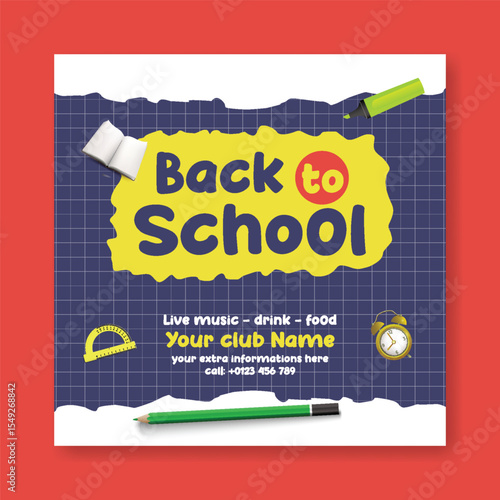 Editable educational social media post, banner, ads template for back to school, school admission, online learning, Child care, preschool web banner, and educational supplies vector illustration