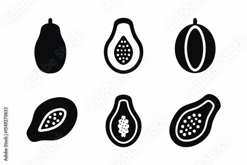 set of Papaya icon vector silhouette illustration isolated on white background