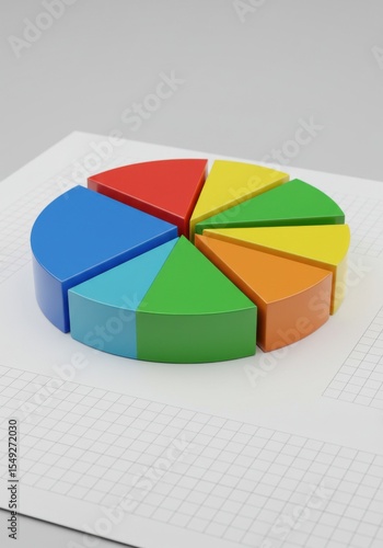 Colorful 3D pie chart model on a white grid background  