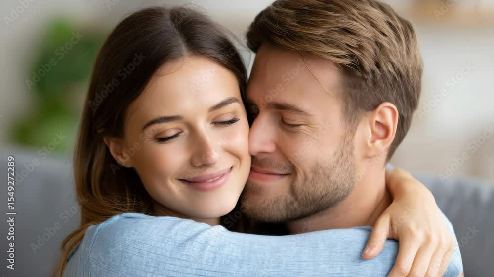 Happy Couple Embracing in a Cozy Indoor Setting Radiating Affection and Warmth Happy Couple Embracing in a Cozy Indoor Setting Radiating Affection and Warmth