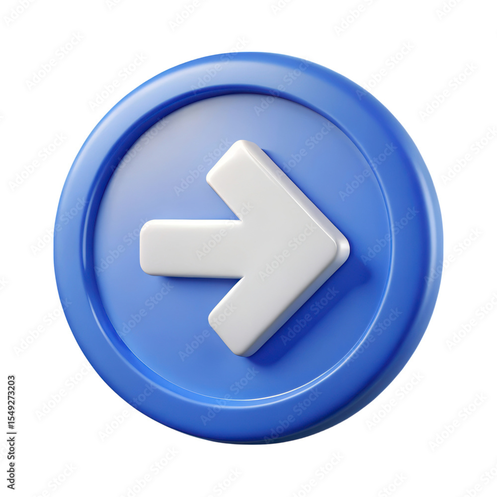 Modern 3d rendering plasticstyle icon of a forward arrow directional sign isolated on white background Modern 3d rendering plasticstyle icon of a forward arrow directional sign isolated on white background