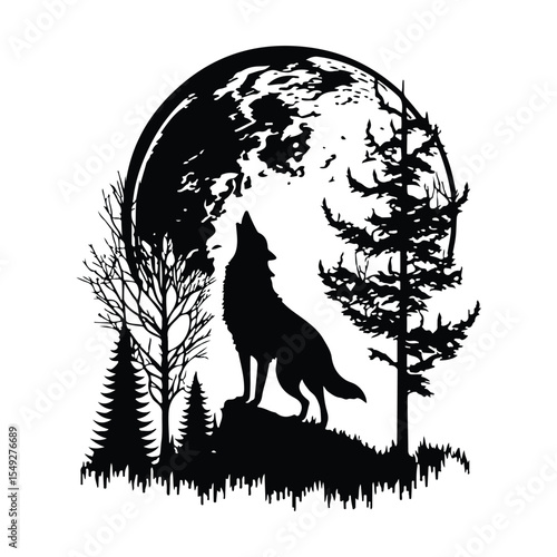 El lobo aullando bajo la luna