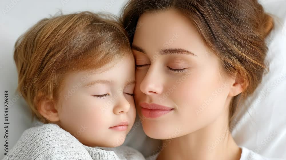 Tender Moment Between Mother and Child Peacefully Sleeping Together in a Cozy Environment Tender Moment Between Mother and Child Peacefully Sleeping Together in a Cozy Environment