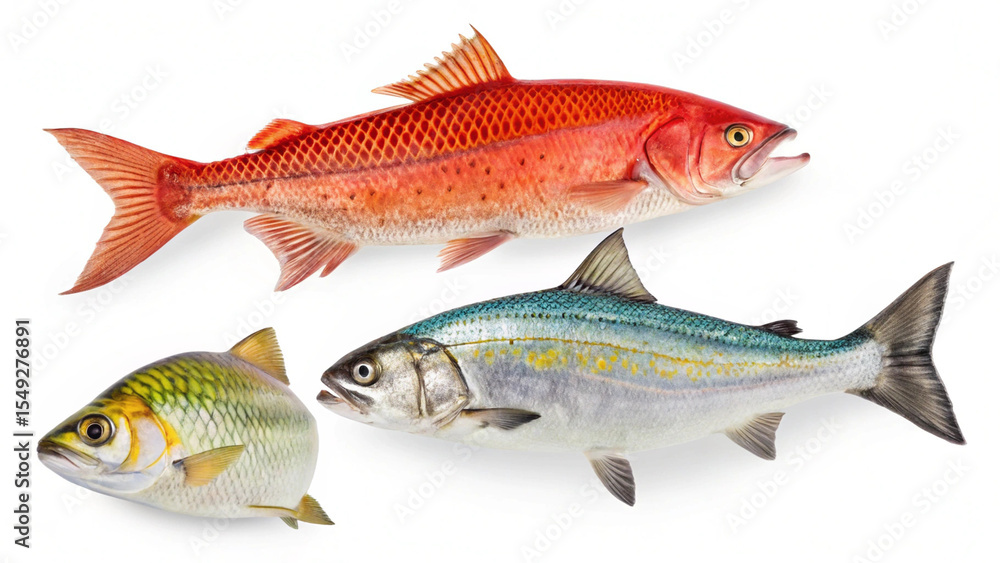 Photo of various colorful fish isolated on white background Photo of various colorful fish isolated on white background