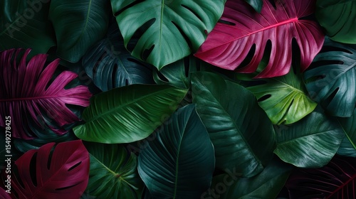 Wallpaper Mural This stunning image showcases a variety of colorful tropical leaves, featuring rich hues of green and deep burgundy, creating a lush and vibrant backdrop for nature lovers. Torontodigital.ca