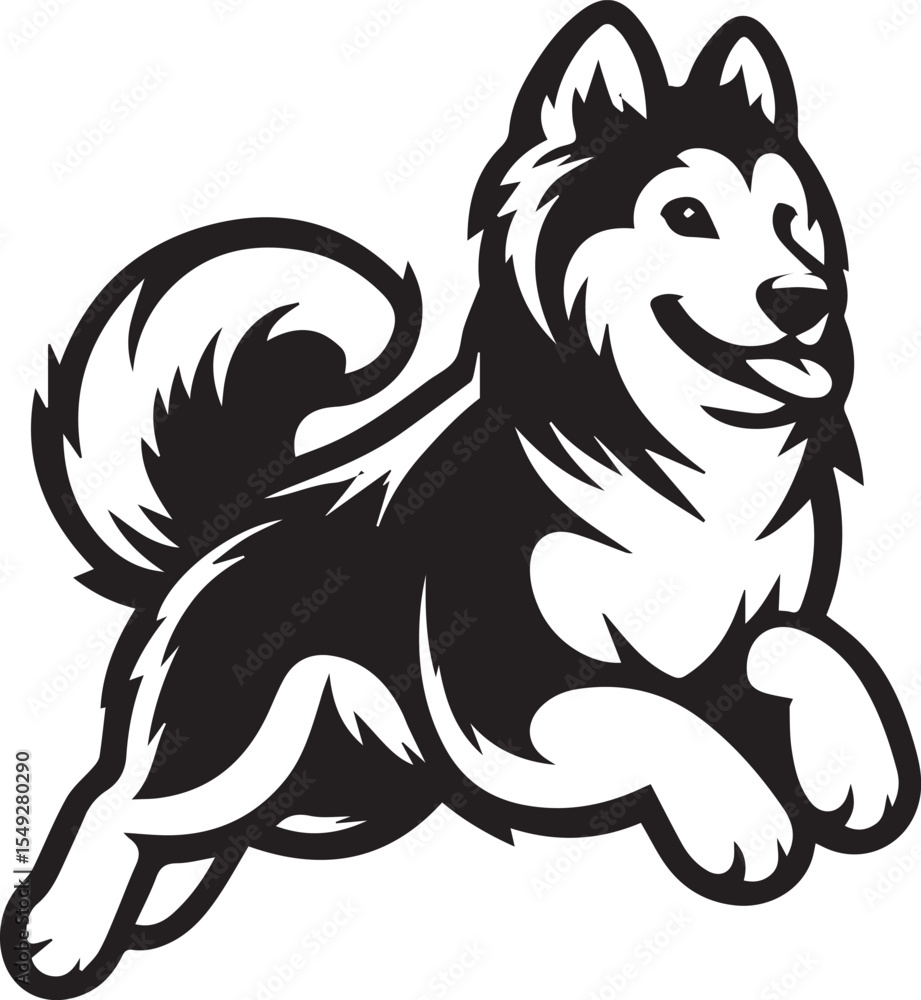 Fototapeta premium Siberian Husky Dog Vector Illustration in Black and White 