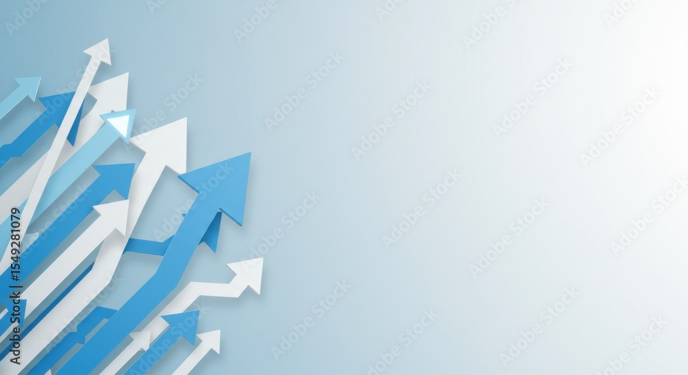 Fototapeta premium Abstract blue arrows pointing upwards on gradient background 