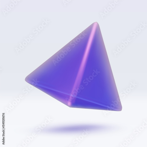 3d iridescent hologram triangle, pyramid. Render geometry figure in purple, pink, blue colors. Vector illustration isolated on white for design projects, product display, presentation, adv
