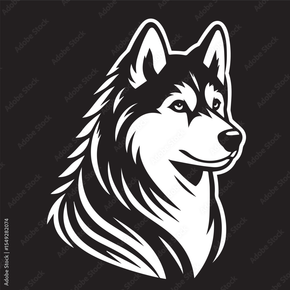 Naklejka premium Siberian Husky Dog Vector Illustration in Black and White 