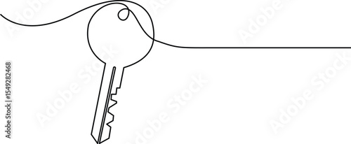 Continuous one line drawing of big key, continuous line drawing of key vector illustration one line style, Security concept continuous line art. Editable outline. Vector Illustration