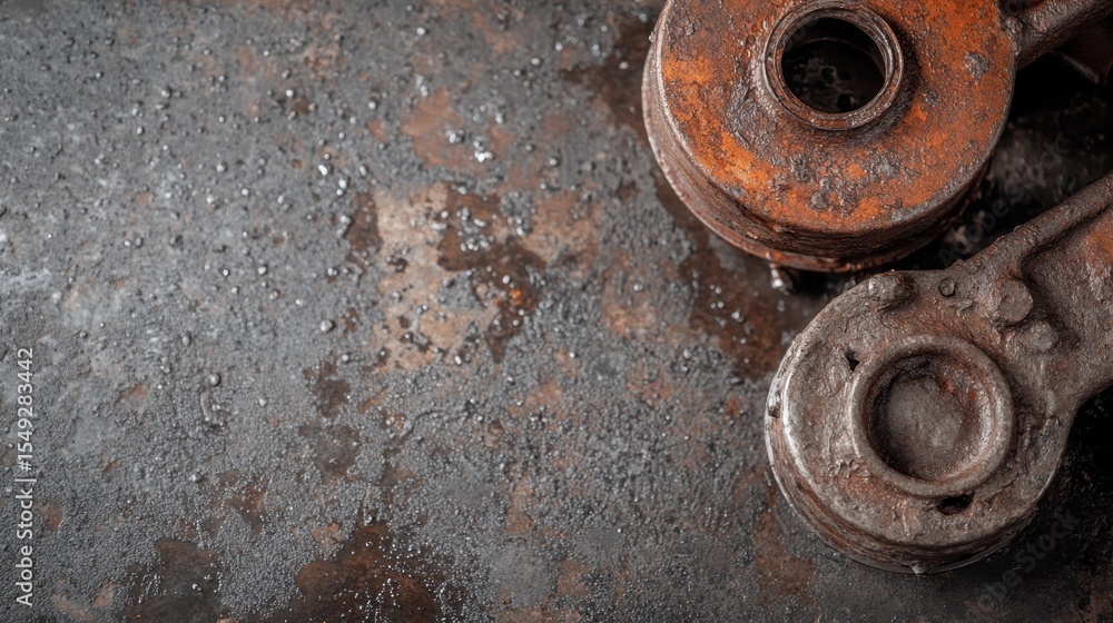 This gritty image showcases rusty mechanical components resting on a dark surface, evoking feelings of nostalgia and the beauty found in decay and industrial design. This gritty image showcases rusty mechanical components resting on a dark surface, evoking feelings of nostalgia and the beauty found in decay and industrial design.