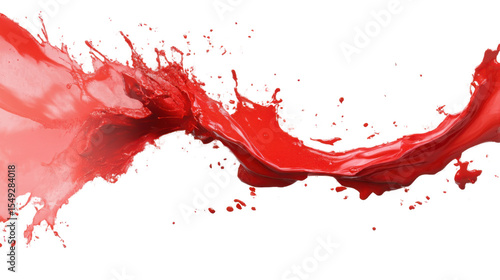 Red Paint Splashes Isolated on White Background with Artistic Drips, Splatters, and Bold Color Expression

