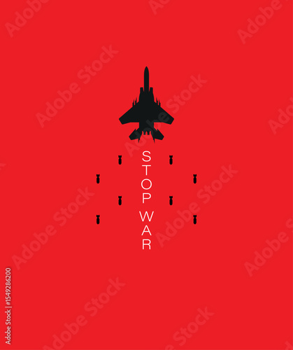 Inscription Stop the war. fighter jet icon with stop war typo illustration
