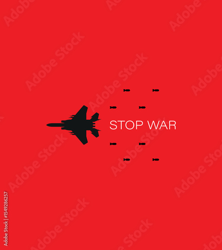 Inscription Stop the war. fighter jet icon with stop war typo illustration
