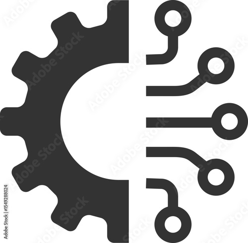 Technology and industry concept. Half gear, half circuit board represents innovation, automation, and digital transformation. Use for tech, engineering visuals.