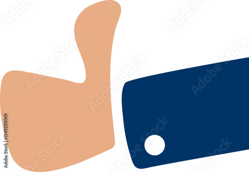 A stylized thumbs up hand gesture with a business suit sleeve. Symbolizes approval, success, and positive feedback. Great for website UI or promotion.