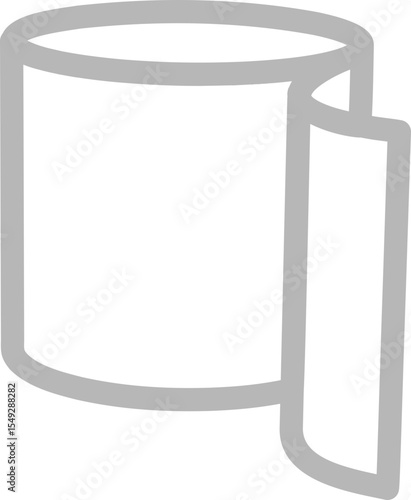 Simple grey line art illustration of a roll of paper with a section unfurling.  Perfect for representing concepts of new beginnings, progress, or the unfolding of a story.