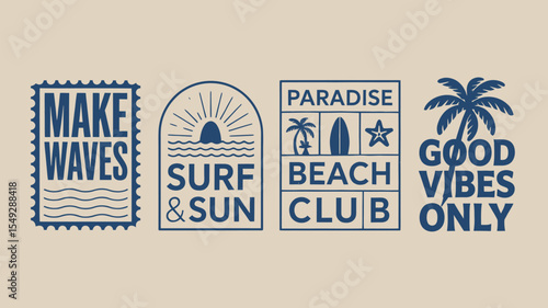 Tropical Surf & Sun Vector Graphic Set – Includes “Make Waves” and “Good Vibes Only