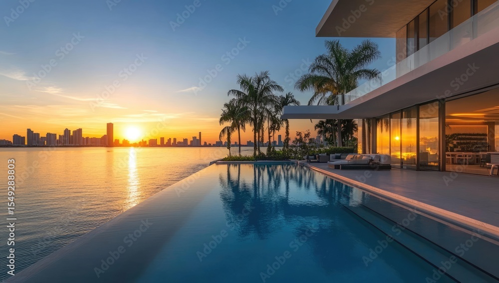 Fototapeta premium Luxurious waterfront home at sunset (1)