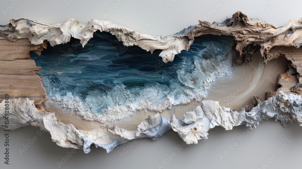 Fototapeta premium An artistic piece featuring a wave design crafted in wood, merging natural elements with creativity to capture the essence of movement and harmony between materials.