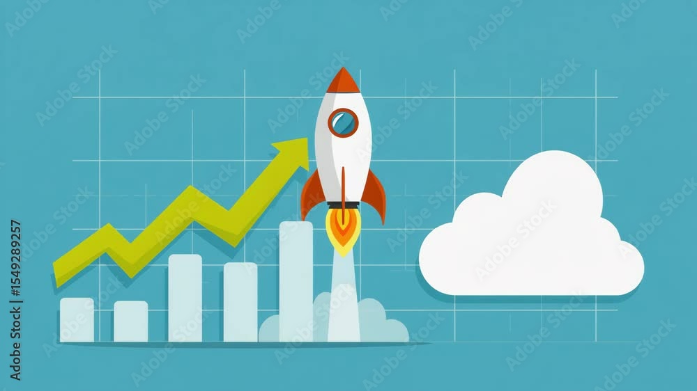 Vidéo Stock Animated Rocket Taking Off with Growth Chart – Business ...
