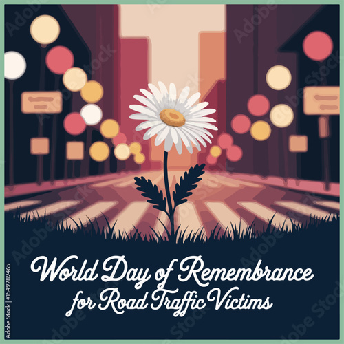 Solemn flyer honoring road traffic victims with candles, silhouettes, and remembrance-themed visuals.