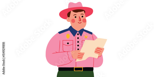 A park ranger in uniform is holding document, embodying responsibility, stewardship, and dedication in a vibrant illustration.