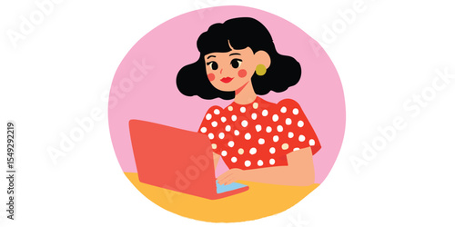A stylish woman works on he...