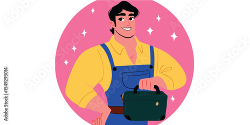 A friendly worker, in a bright illustration, holds a briefcase, offering an emblem of industrious reliability and trustworthy service.