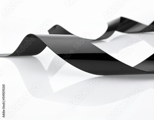 Black Wavy Ribbon on White Background