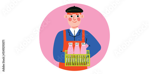 An illustration of a milkman delivering freshness: a vintage illustration that harks back to a simpler time. This image captures the essence of a bygone era, invoking nostalgia and tradition.
