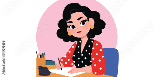 A stylish woman with dark c...